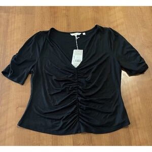 NWT Boden Women’s Black Ruched Short Sleeve Top 12 British Whimsigoth Goth